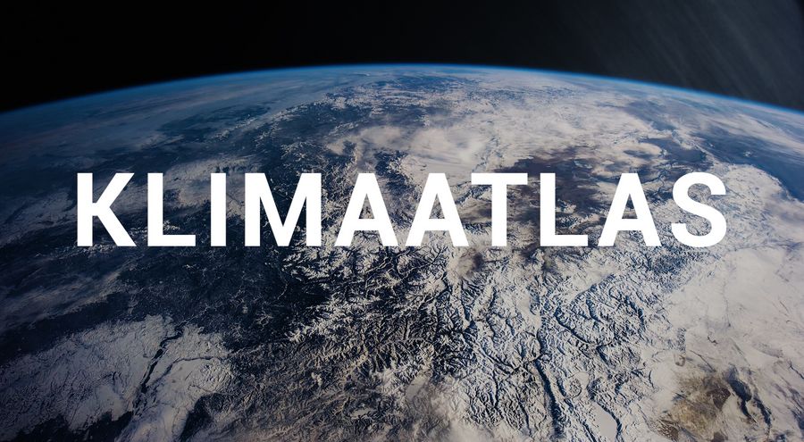 Teksten "Klimaatlas" lagt over et billede af Jorden