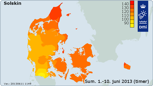 Soltimerne i Danmark 1. til 10. juni 2013