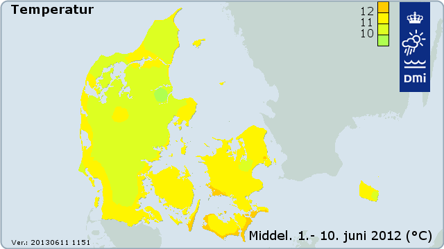 Temperaturen i Danmark 1. til 10. juni 2012