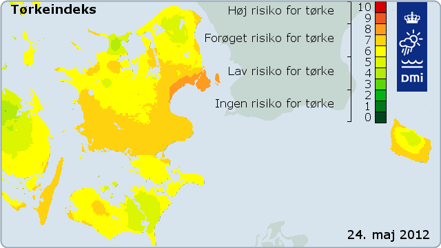 Kort med tørkeindeks over Sjælland